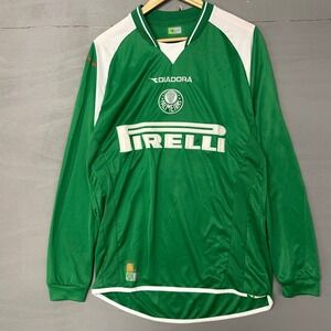 Diadora Palmeiras Pirelli Long Sleeve Soccer Jersey Green White Mens Medium #10